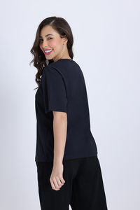 Zivame Knit Poly Loungewear Top - Black Beauty — thumbnail 4